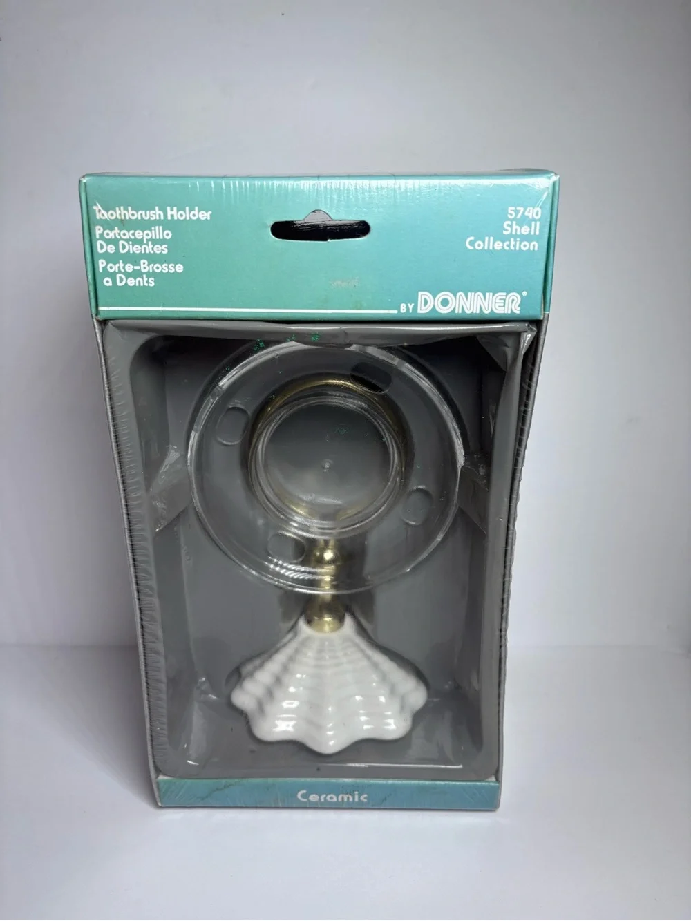 NEW Donner Vintage Ceramic Shell Toothbrush Wall Holder Nautical Beach House NOS